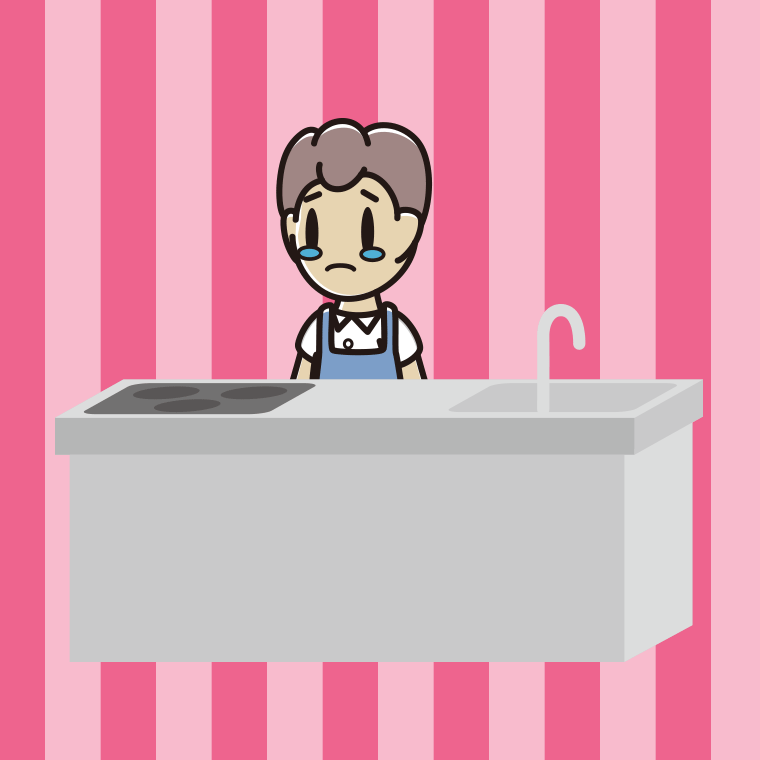 キッチンで泣く男子中学生のイラスト【色、背景あり】PNG