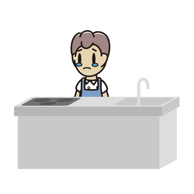 キッチンで泣く男子中学生のイラスト【色あり、背景なし】透過PNG