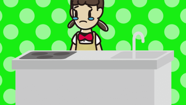 キッチンで泣く女子中学生のイラスト【色、背景あり】PNG