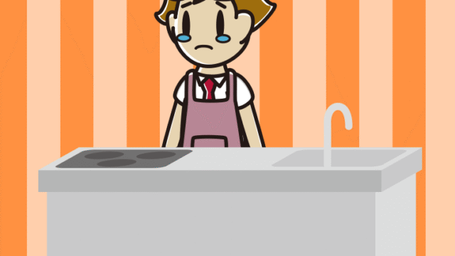 キッチンで泣く男子高校生のイラスト【色、背景あり】PNG