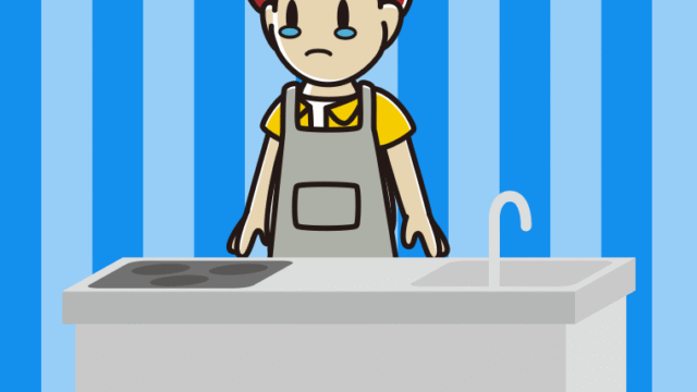 キッチンで泣く男子大学生のイラスト【色、背景あり】PNG