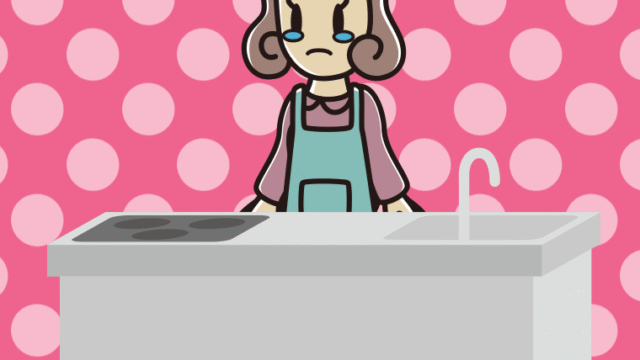 キッチンで泣く女子大学生のイラスト【色、背景あり】PNG