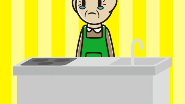 【フリー素材】キッチンで泣くおじいさんのイラスト