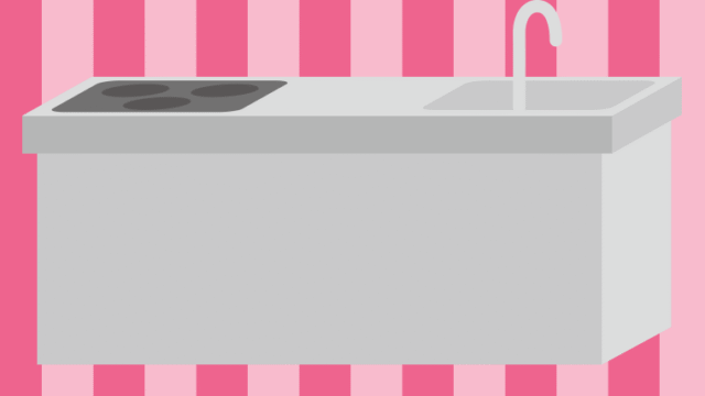 アイランドキッチンのイラスト【色、背景あり】PNG