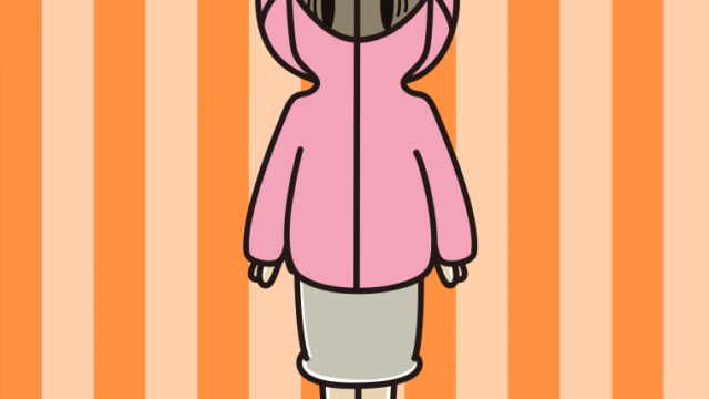 不審者パーカーで困る女性のイラスト【色、背景あり】PNG