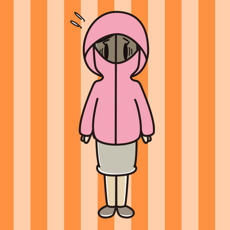 不審者パーカーで困る女性のイラスト【色、背景あり】PNG