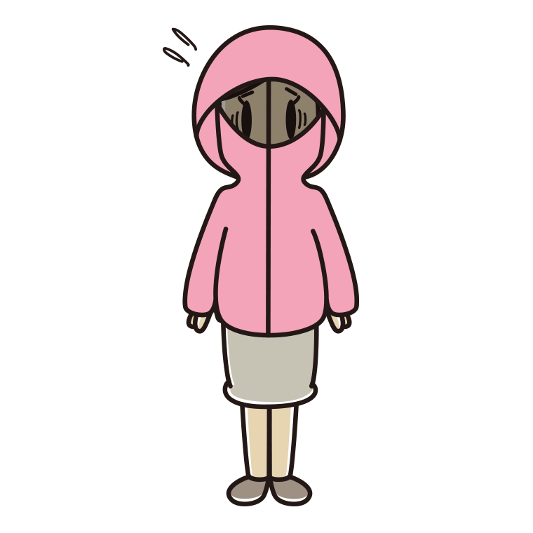 不審者パーカーで困る女性のイラスト【色あり、背景なし】透過PNG