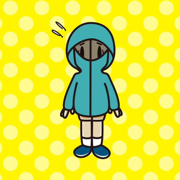 不審者パーカーで困る小学生男子のイラスト【色、背景あり】PNG