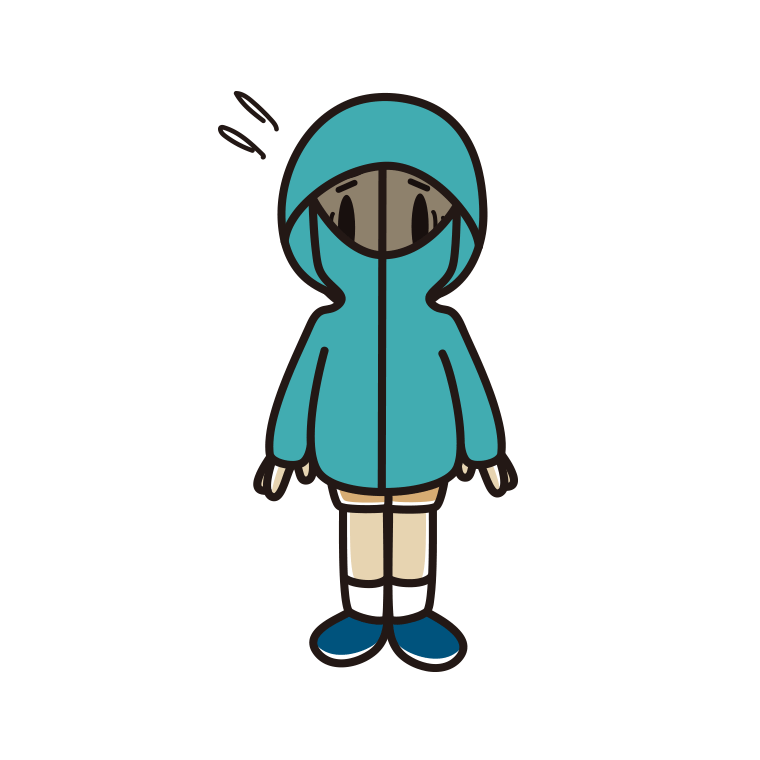不審者パーカーで困る小学生男子のイラスト【色あり、背景なし】透過PNG