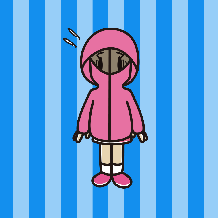 不審者パーカーで困る小学生女子のイラスト【色、背景あり】PNG