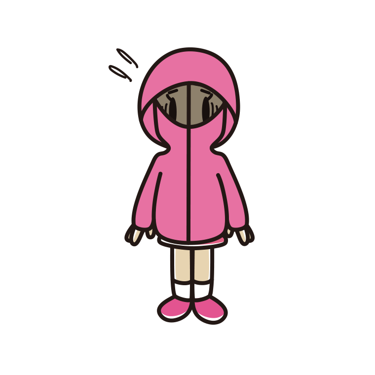 不審者パーカーで困る小学生女子のイラスト【色あり、背景なし】透過PNG
