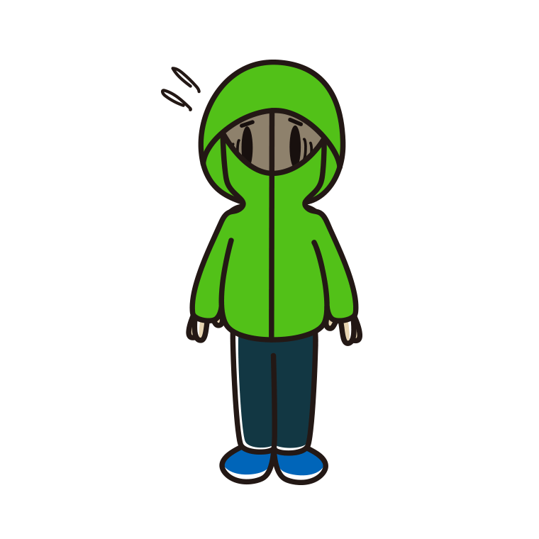 不審者パーカーで困る男子中学生のイラスト【色あり、背景なし】透過PNG