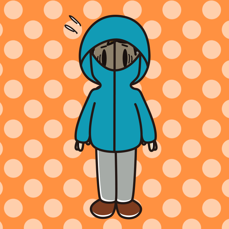 不審者パーカーで困る男子高校生のイラスト【色、背景あり】PNG