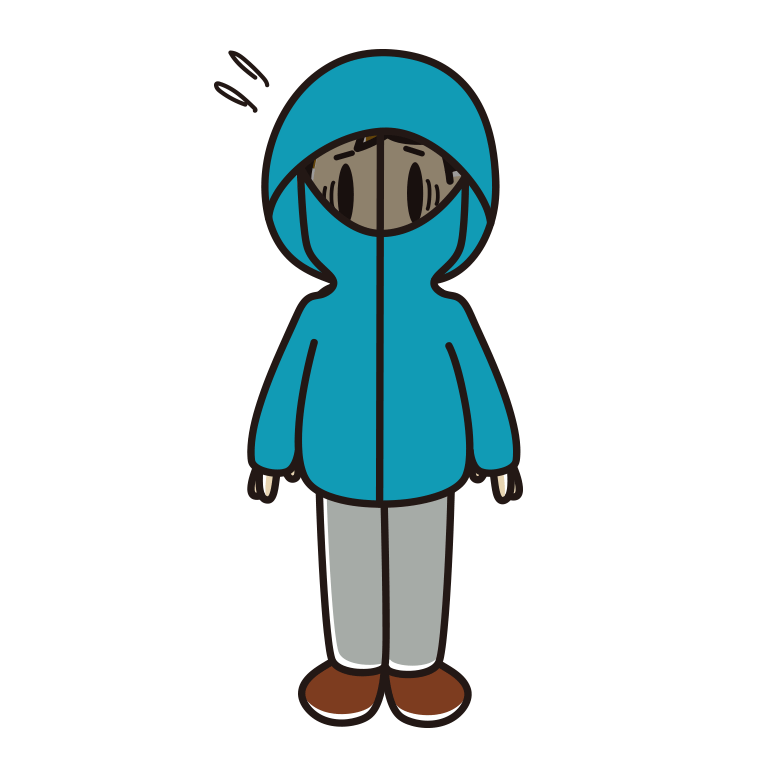 不審者パーカーで困る男子高校生のイラスト【色あり、背景なし】透過PNG