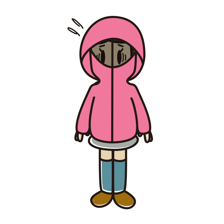 不審者パーカーで困る女子高校生のイラスト【色あり、背景なし】透過PNG