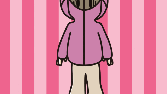 不審者パーカーで困る女子大学生のイラスト【色、背景あり】PNG