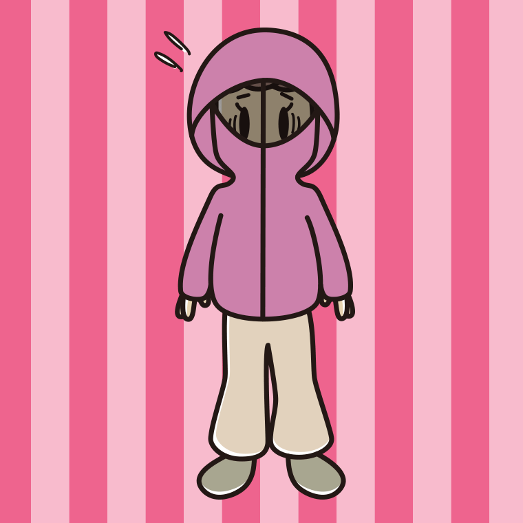 不審者パーカーで困る女子大学生のイラスト【色、背景あり】PNG