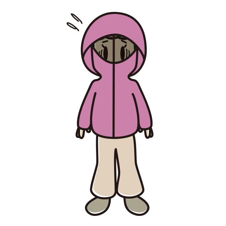 不審者パーカーで困る女子大学生のイラスト【色あり、背景なし】透過PNG