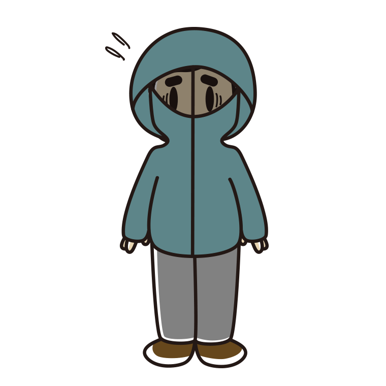 不審者パーカーで困るおじさんのイラスト【色あり、背景なし】透過PNG