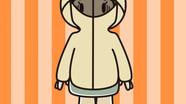 不審者パーカーで困るおばさんのイラスト【色、背景あり】PNG