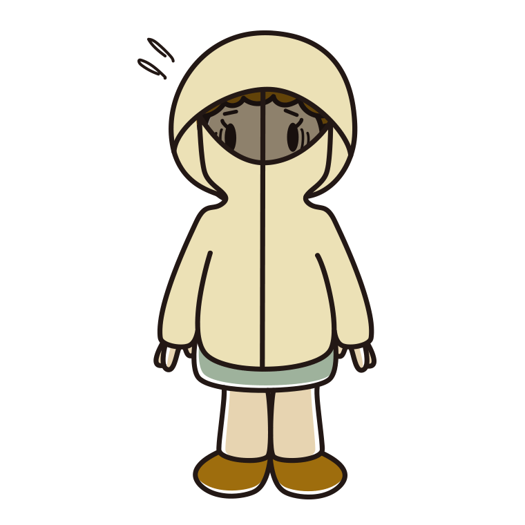 不審者パーカーで困るおばさんのイラスト【色あり、背景なし】透過PNG