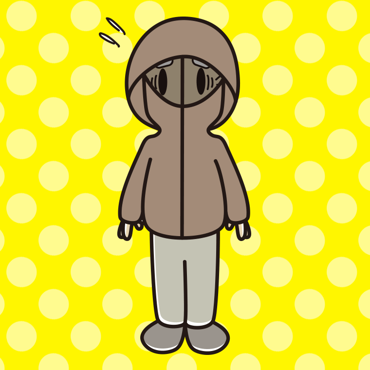 不審者パーカーで困るおじいさんのイラスト【色、背景あり】PNG