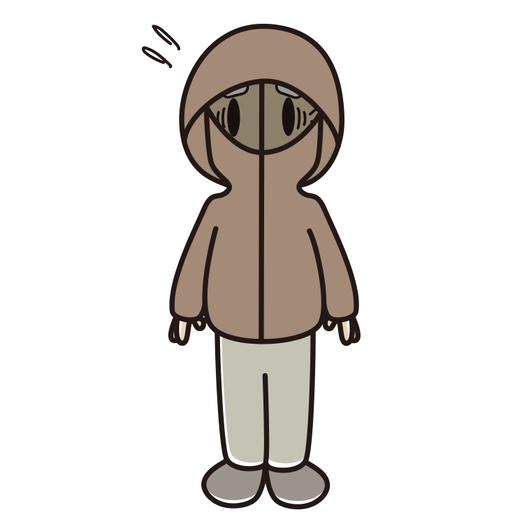 不審者パーカーで困るおじいさんのイラスト【色あり、背景なし】透過PNG