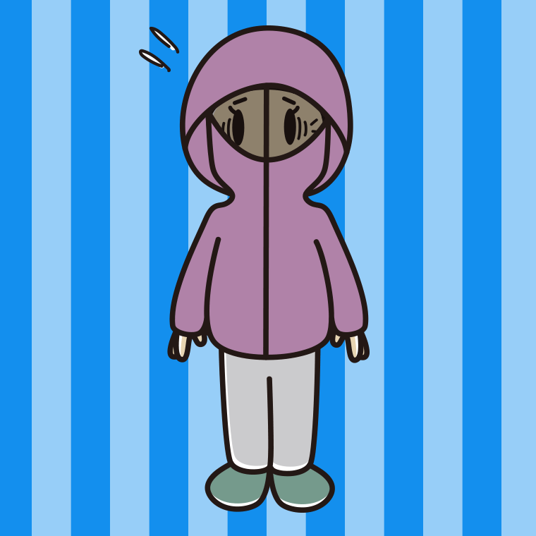 不審者パーカーで困るおばあさんのイラスト【色、背景あり】PNG
