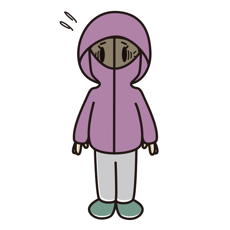 不審者パーカーで困るおばあさんのイラスト【色あり、背景なし】透過PNG