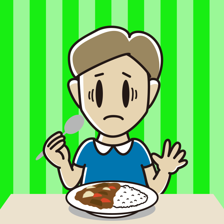 カレーライスで困る男性のイラスト【色、背景あり】PNG