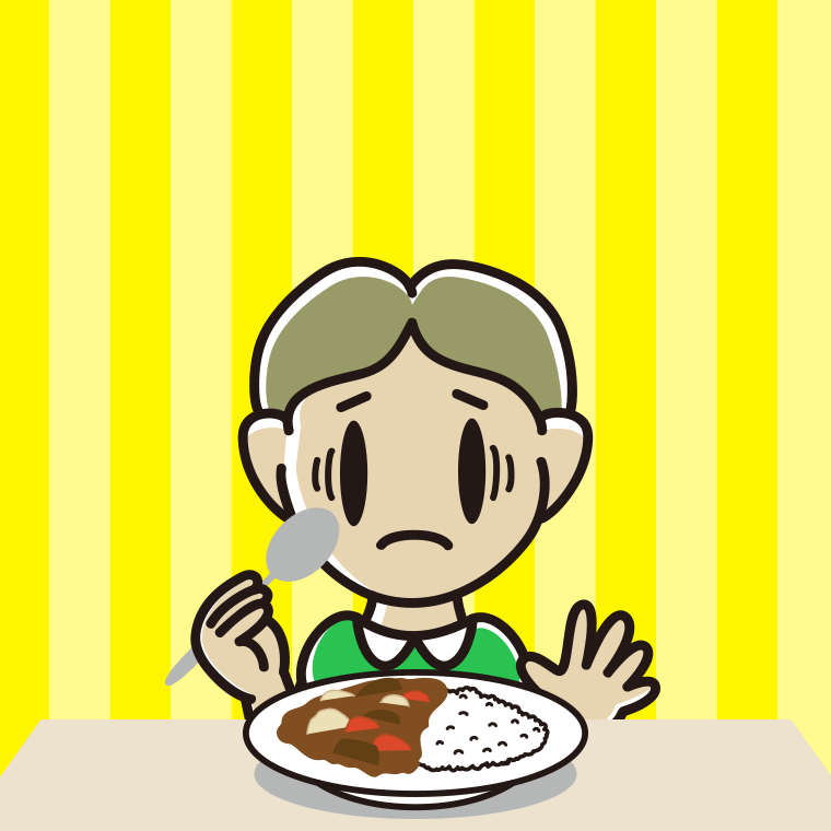 カレーライスで困る小学生男子のイラスト【色、背景あり】PNG
