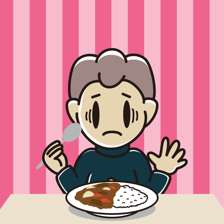 カレーライスで困る男子中学生のイラスト【色、背景あり】PNG