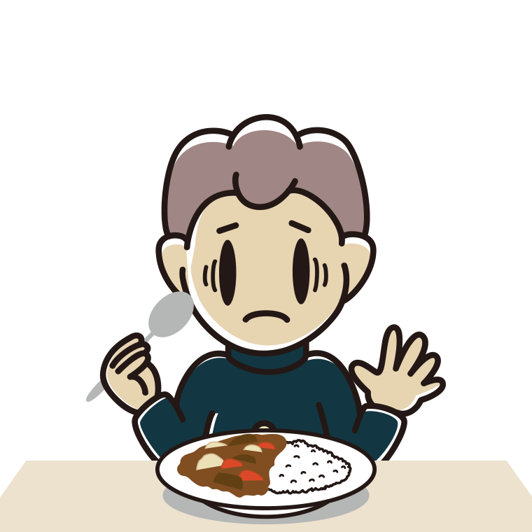 カレーライスで困る男子中学生のイラスト【色あり、背景なし】透過PNG