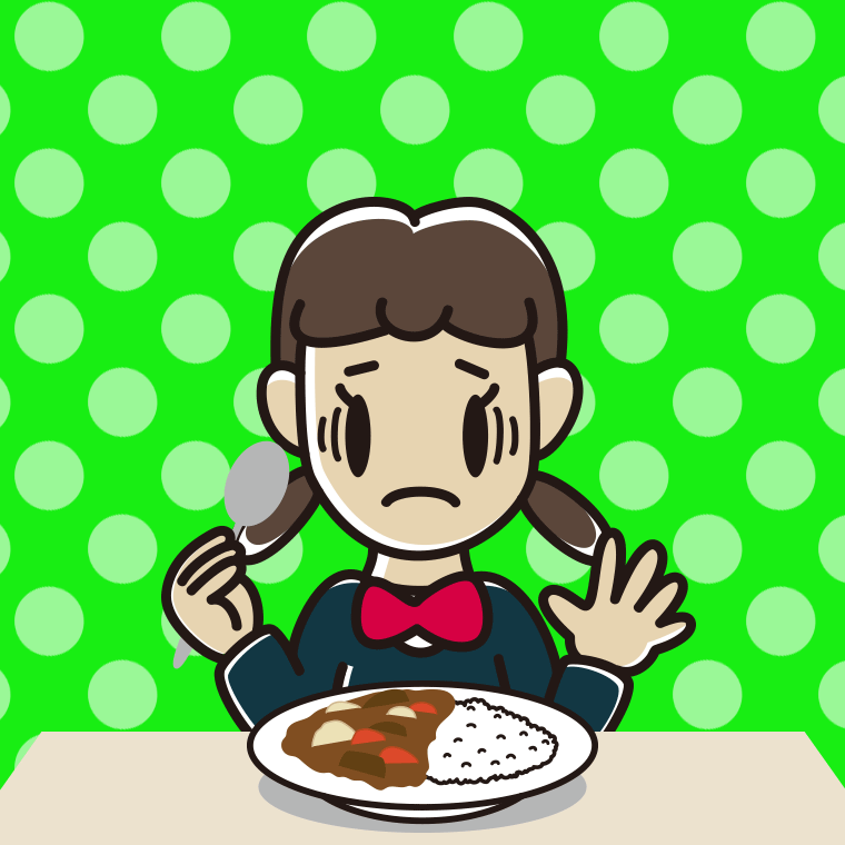 カレーライスで困る女子中学生のイラスト【色、背景あり】PNG