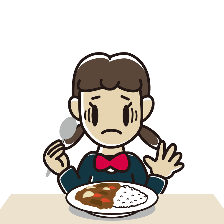 カレーライスで困る女子中学生のイラスト【色あり、背景なし】透過PNG