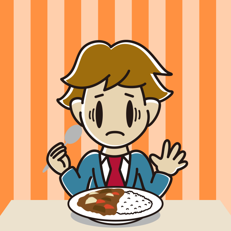 カレーライスで困る男子高校生のイラスト【色、背景あり】PNG