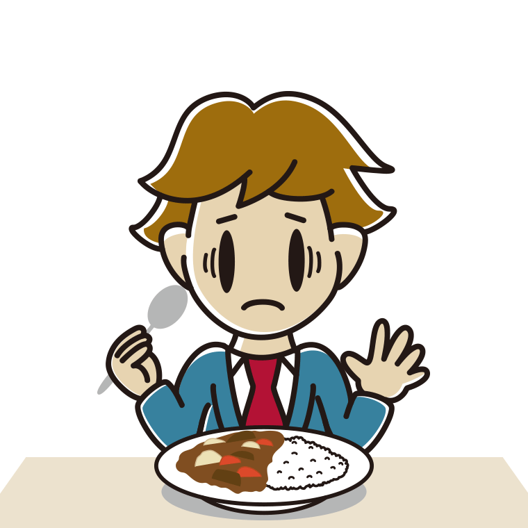 カレーライスで困る男子高校生のイラスト【色あり、背景なし】透過PNG