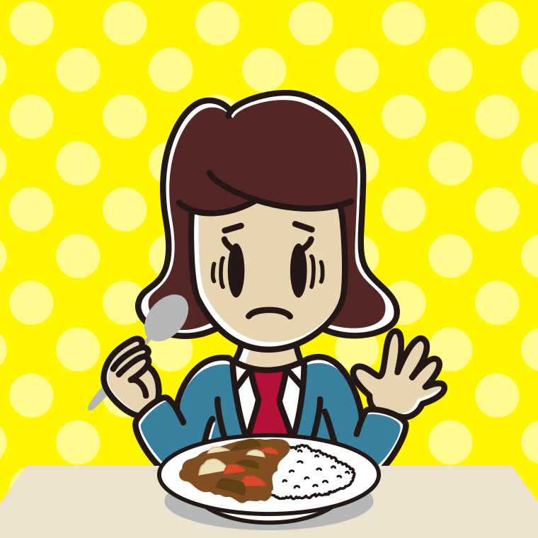 カレーライスで困る女子高校生のイラスト【色、背景あり】PNG