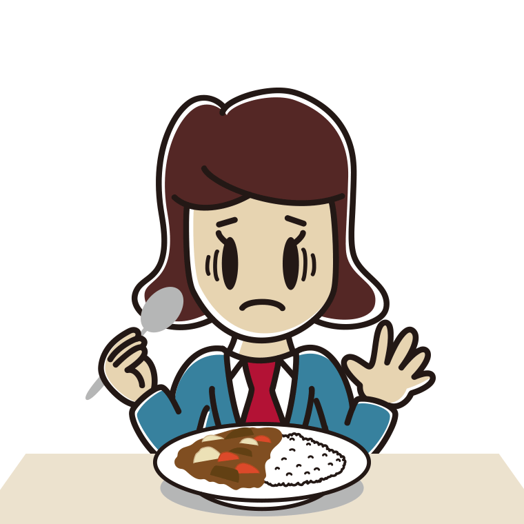 カレーライスで困る女子高校生のイラスト【色あり、背景なし】透過PNG