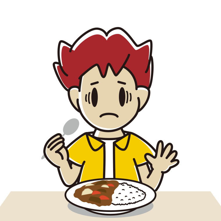 カレーライスで困る男子大学生のイラスト【色あり、背景なし】透過PNG