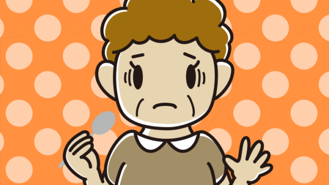 カレーライスで困るおばさんのイラスト【色、背景あり】PNG