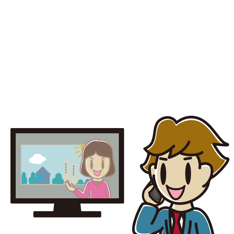 テレビを見ながらスマホで電話する男子高校生のイラスト【色あり、背景なし】透過PNG