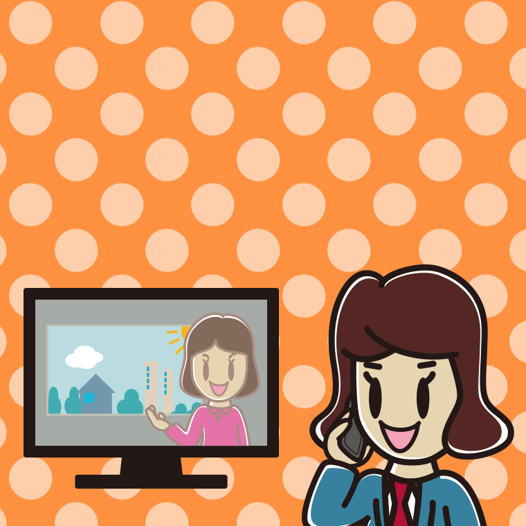テレビを見ながらスマホで電話する女子高校生のイラスト【色、背景あり】PNG