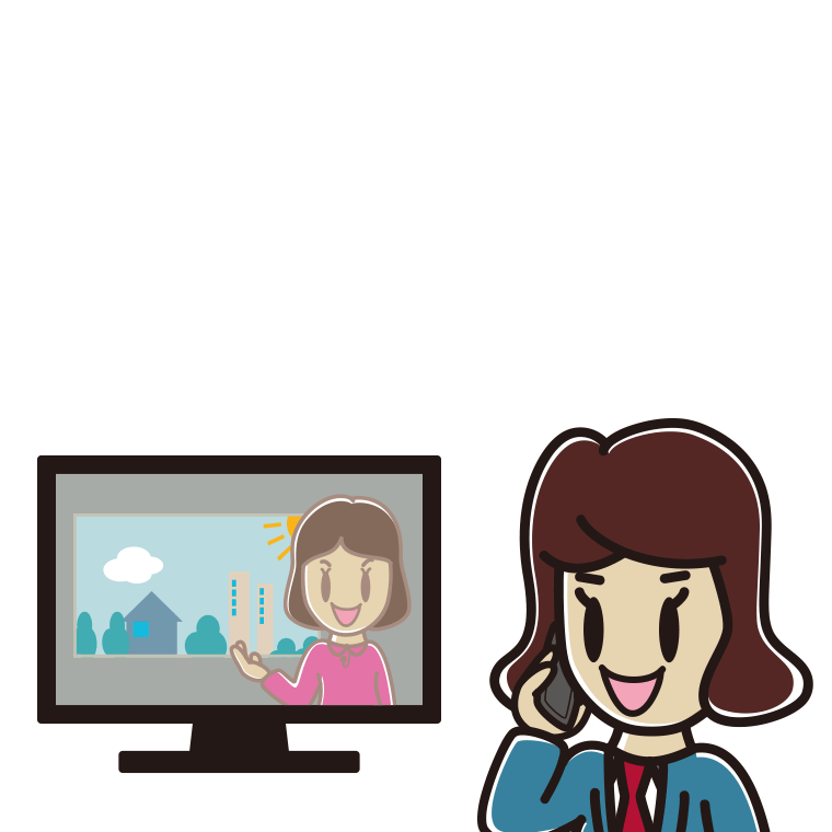 テレビを見ながらスマホで電話する女子高校生のイラスト【色あり、背景なし】透過PNG