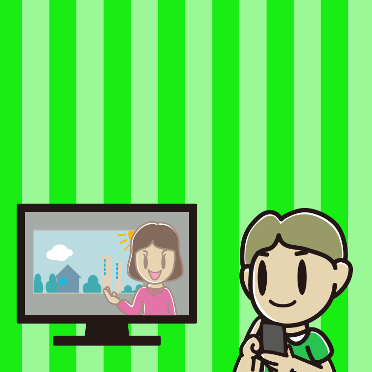 テレビを見ながらスマホを使う小学生男子のイラスト【色、背景あり】PNG