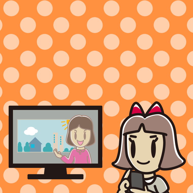 テレビを見ながらスマホを使う小学生女子のイラスト【色、背景あり】PNG