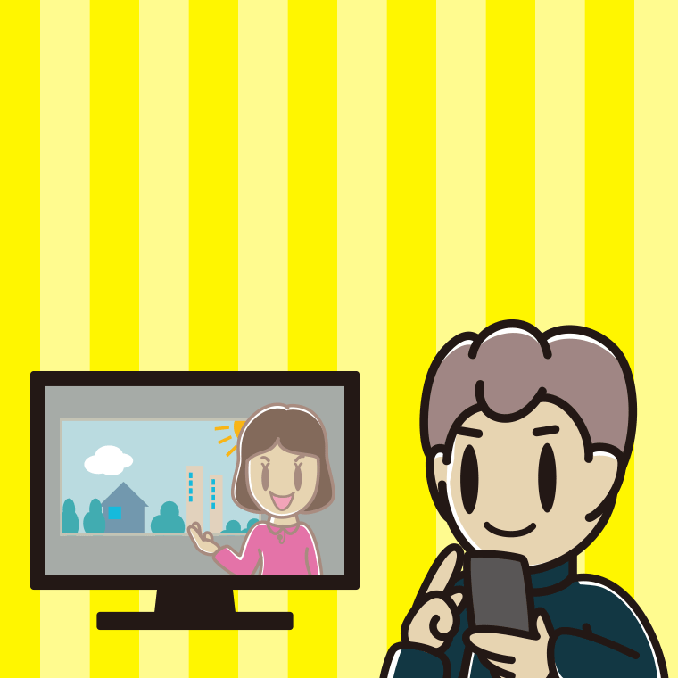 テレビを見ながらスマホを使う男子中学生のイラスト【色、背景あり】PNG