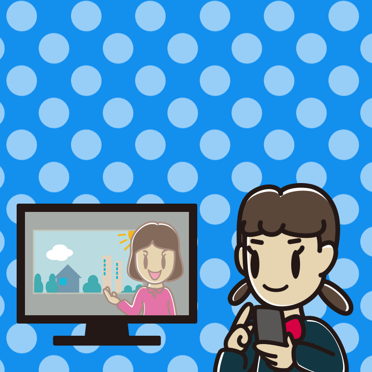 テレビを見ながらスマホを使う女子中学生のイラスト【色、背景あり】PNG