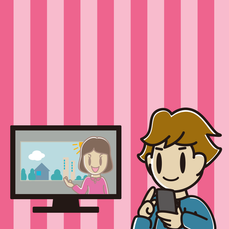 テレビを見ながらスマホを使う男子高校生のイラスト【色、背景あり】PNG