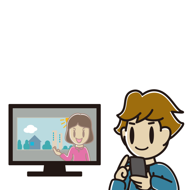 テレビを見ながらスマホを使う男子高校生のイラスト【色あり、背景なし】透過PNG